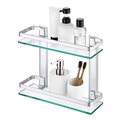 Buy Amazon Brand Umi Glass Bathroom Shelf Tempered Glasses Shelves Accessories Set 2 Tier Rack Rail Aluminum Silver Sand Sprayed Wall Mounted A4126b Online In Bahrain B07wlx2rbr