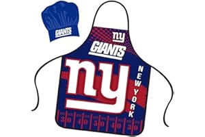 Mojo Licensing New York Giants Apron Chef Hat Set Full Color Universal Size Tie Back Grilling Tailgate BBQ Cooking Host