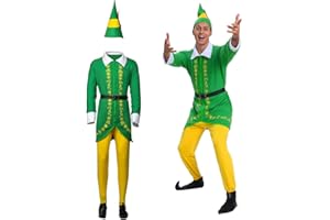 AudMsier The Elf Costume for Men,Christmas Elf Costume Women,Christmas Mens Buddy the Elf Costume Cosplay Full Set for Adult