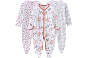 Kiddiezoom Baby and Toddler Boys' 3-Pack Snug Fit Footed Cotton One-Piece Romper Jumpsuit
