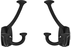 ZAUYX Large Wall Double-Sided Hook 5 Pack Matte Black Hook Decorative Heavy Duty Solid Large Coat Hooks for Towel Hanging Coats Robe Towel Bags Door Back 2 Prong Hooks
