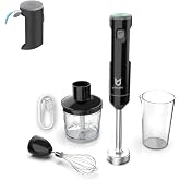 UTALENT Cordless Hand Blender with Chopper for Smoothies, Baby Food &amp; Soups | Variable speed immersion blender, Brushless Motor, USB-C rechargeable, Long-lasting, 500ml chopper, 600ml vessel, Egg whisk