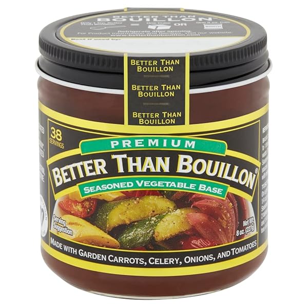 BETTER THAN BOUILLON PREMIUM SEASONED VEGETABLE BASE, BLENDABLE BASE FOR ADDED FLAVOR, 38 SERVINGS PER JAR 8 OUNCE