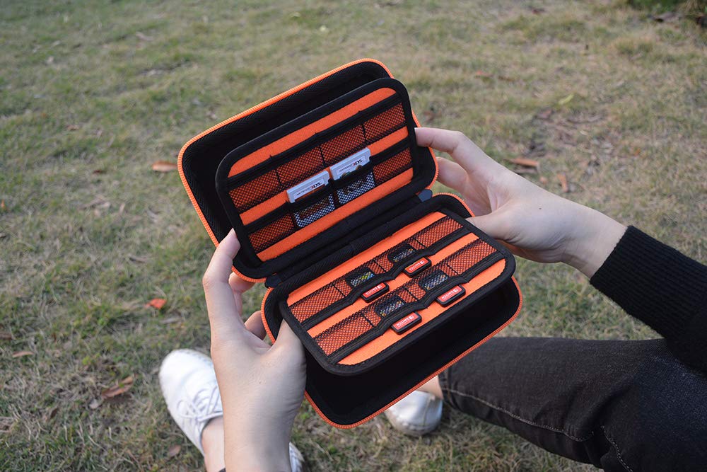 Game Card Storage Holder Hard Case for New Nintendo 3DS, 2DS XL, DS and Nintendo Switch or PS Vita or SD Memory Card - Black/Orange: Video Games
