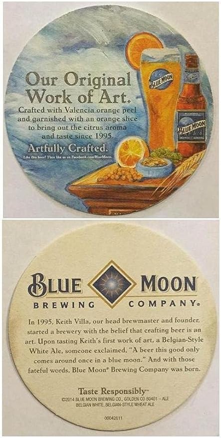 Amazon Com Blue Moon Artfully Crafted Our Original Work Of Art 20 Beer Bar Pub Round Coasters New Coasters