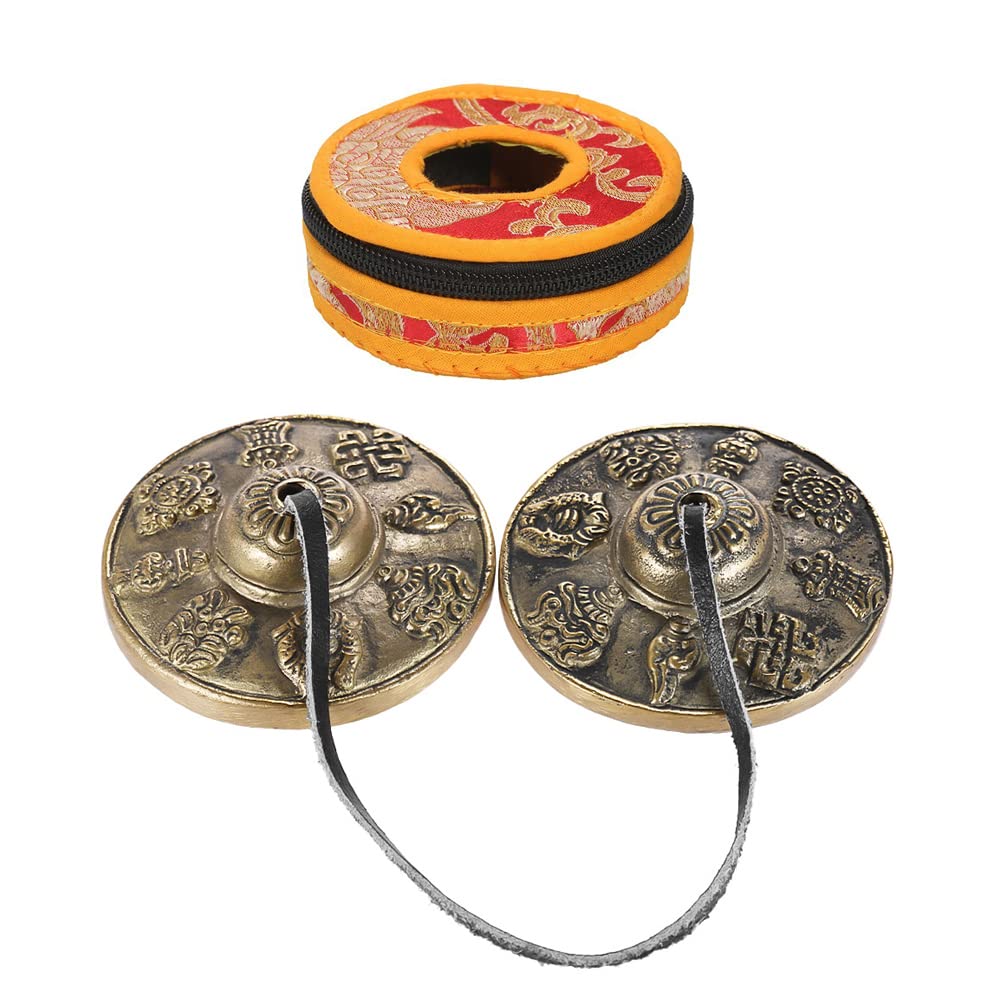 Heysland Tibetan Tingsha Bell 2.6in/6.5cm Handcrafted Yoga Bell Meditation Chime Bells with Bag Eight Auspicious Symbols