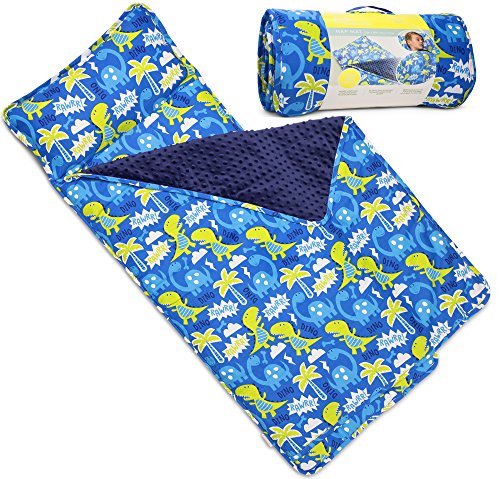 Bambino Bliss Kids Nap Mat with Removable Pillow - Soft, Lightweight Mats, Easy Clean Toddler Nap Pad for Preschool, Daycare, Kindergarten - Children Sleeping Bag (Dinosaur)