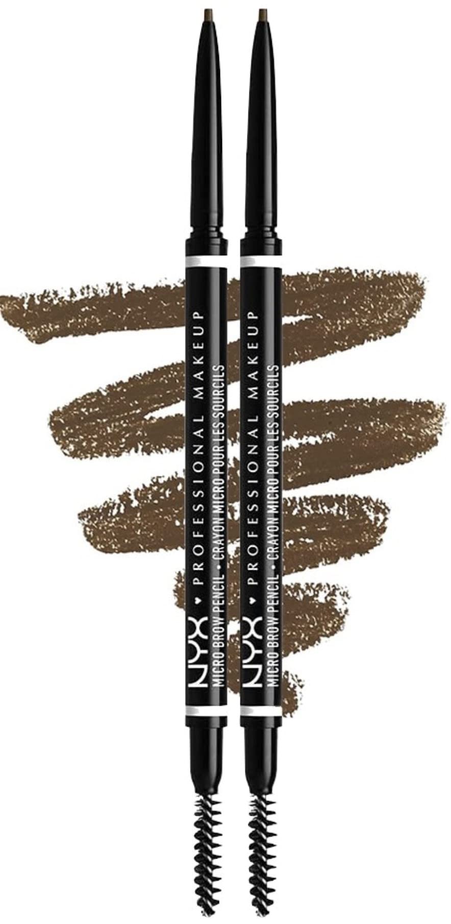 NYX Professional Makeup Brow Pencil, Micro Brow Dual Ended Ultrafine Tip Mechanical Brow Pencil and Spoolie Brush, Vegan Formula, Shade: Ash Brown, Pack of 2