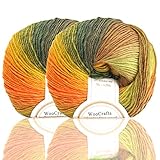 Gradient Rainbow Soft Wool Yarn Self-striping Yarn for Crochet Knit,Color: Autumn Leaves (2 Skeins)