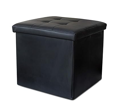 TIED RIBBONS Collapsible Ottoman Cum Storage Organisers, Stool for Kids and Living Room (Cloth,Black)