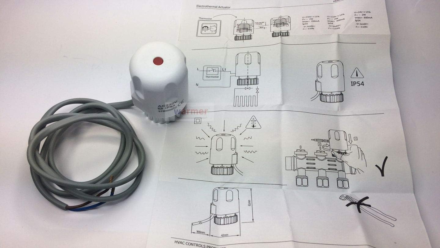 230 V Actuator for Underfloor Heating Normally Closed, Compatible with Manifolds with M30x1.5mm Thread, White - Image 5