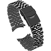 Juntan Stainless Steel Curved Ends Tapered 18mm 20mm 22mm 23mm 24mm Metal Watch Band Flexible Watch Strap Replacement Bracelet Deployment Double Flip Lock Buckle Silver Black
