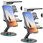 Cell Phone Holder Stand 2 Piece, Adjustable and Foldable Cell Phone Stand Holder for Desk, 360 Rotation Smartphone Holder with Non Slip Pads, Compatible with iPhone, Android Smartphones, Tablets (2)