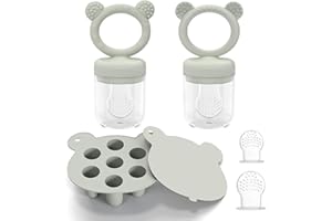 LNXUSOQS Silicone Breastmilk Popsicle Molds with Baby Food Feeder, BPA Free Fruit Feeder Pacifier with Frozen Ice Tray for Baby Feeding Safely, Infant Fruit Teething Toy (Light Grey)