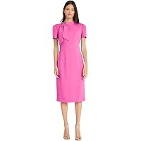 knee length dresses for ladies Maggy London Women's Side Gathered Cap Sleeve Bateau Neck-Abstract Print Fitted Silhouette-Midi Wedding Guest Dress, Cream/Black