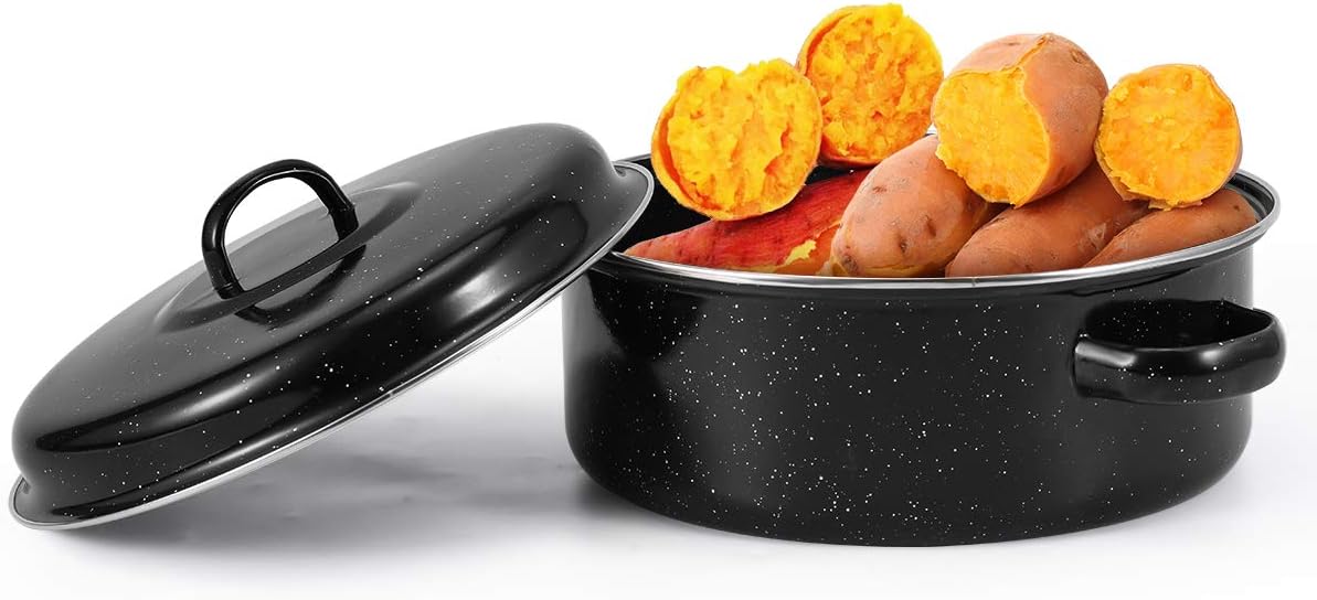 Round Enamel Roasting Pot with Rack and Self Basting Lid, 9