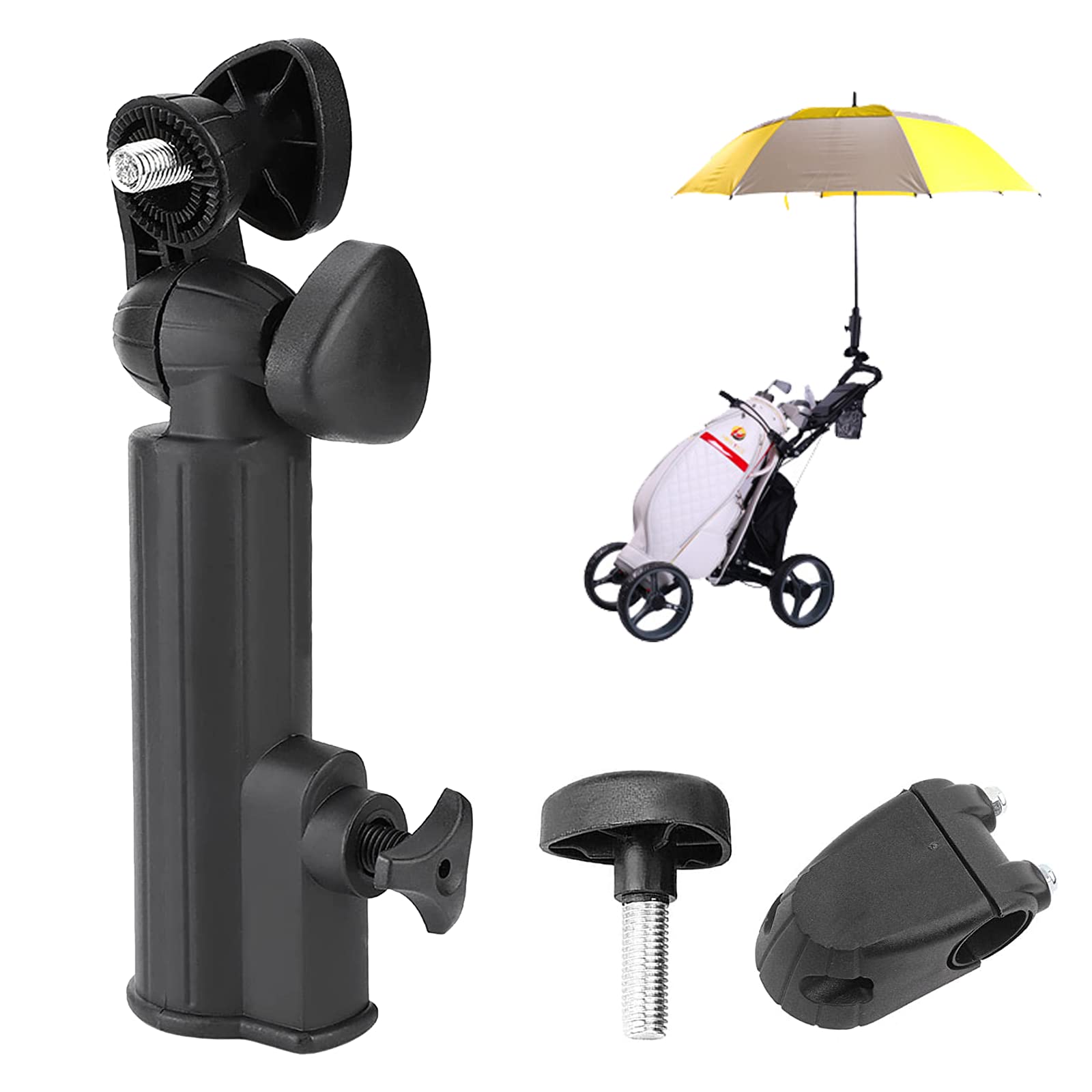 VOBOR Golf Trolley Umbrella Holder, Universal Adjustable Golf Cart Umbrella Stand Holder for Cylindrical Handle Baby Pram Wheelchair Bike, Golf Accessories