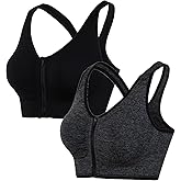 Hiking Gril Women's Zip Front Sports Bra Wireless Post-Surgery Yoga Bras