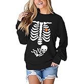 AG AGUU Women X-Ray Skeleton Sweatshirt Halloween Maternity Sweatshirts Crewneck Pullover Pregnancy Announcement Shirts Tops