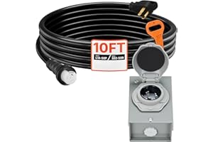 Uargd 50 Amp Generator Cord and Power Inlet Box, 10FT, 125V/250V STW 6/3 + 8/1 AWG Extension Cable, NEMA 14-50P to SS2-50R, T