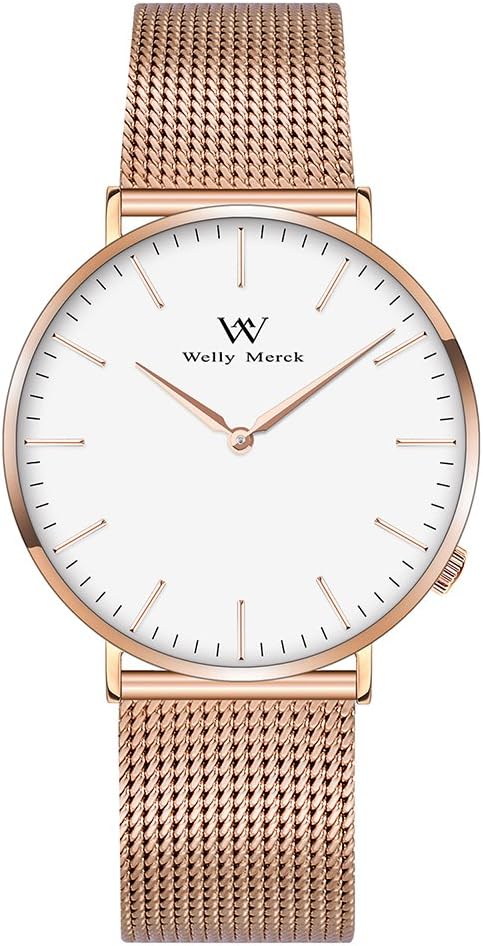 Welly Merck Women's Analogue Watch Swiss Quartz with Rose Gold Stainless Steel Watch Strap W-C5M4