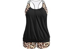 Holipick Plus Size Tankini Swimsuit for Women Two Piece Tummy Control Bathing Suit Blouson Racerback Tankini Top with Shorts