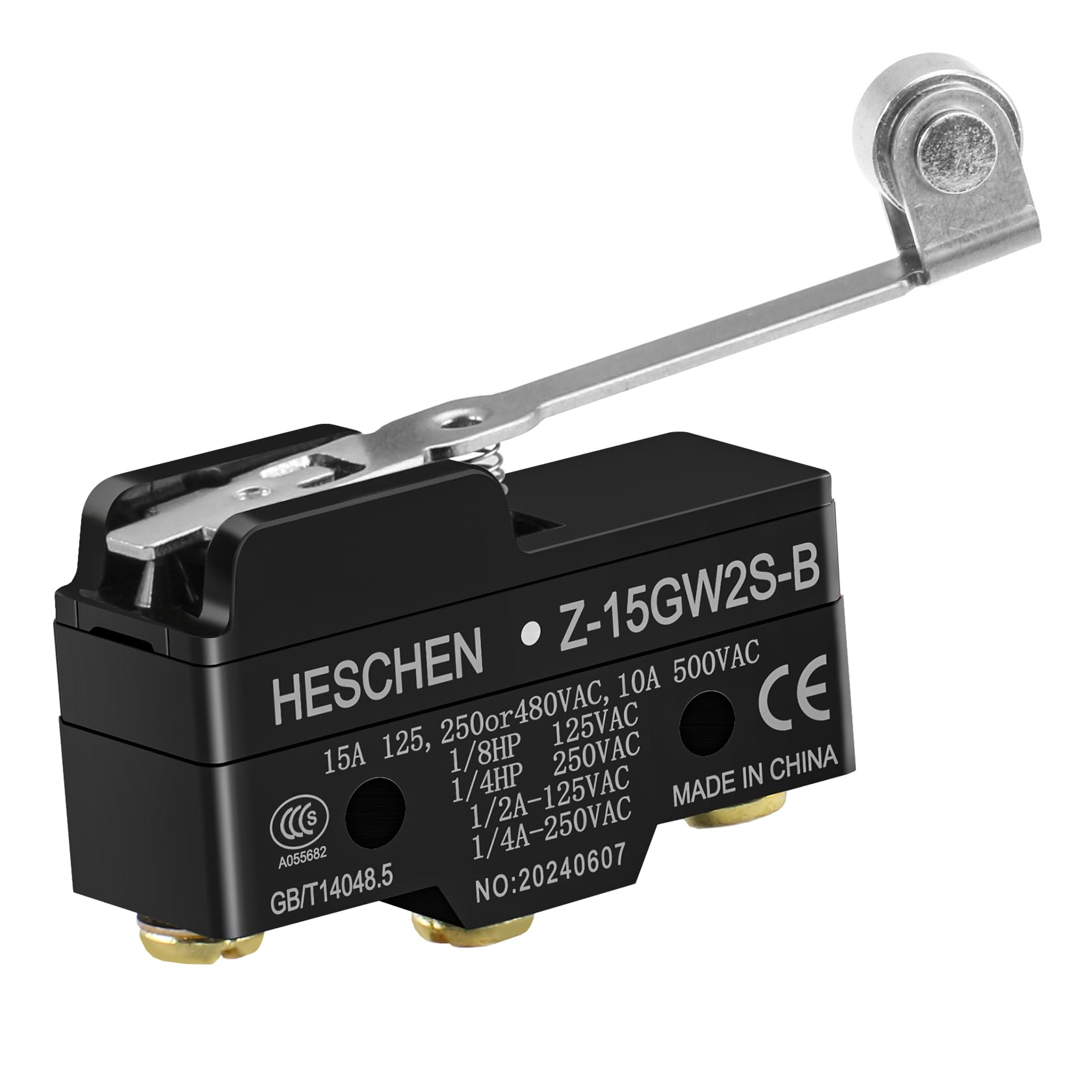 Heschen Micro Switch, Z-15GW2S-B, Stainless Steel Hinge Roller Lever, 3 Screw Terminal, 0.5mm Contact Gap, 15A Rated Current