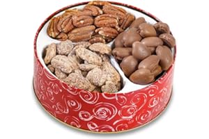 MASCOT PECAN SHELLING COMPANY Mascot Pecan Candy Kitchen Since 1955 - Snowman Gift Tin Basket Full of Fresh Roasted Pecans, Milk Chocolate Pecans, and Crunchy Cinnamon Pecans!