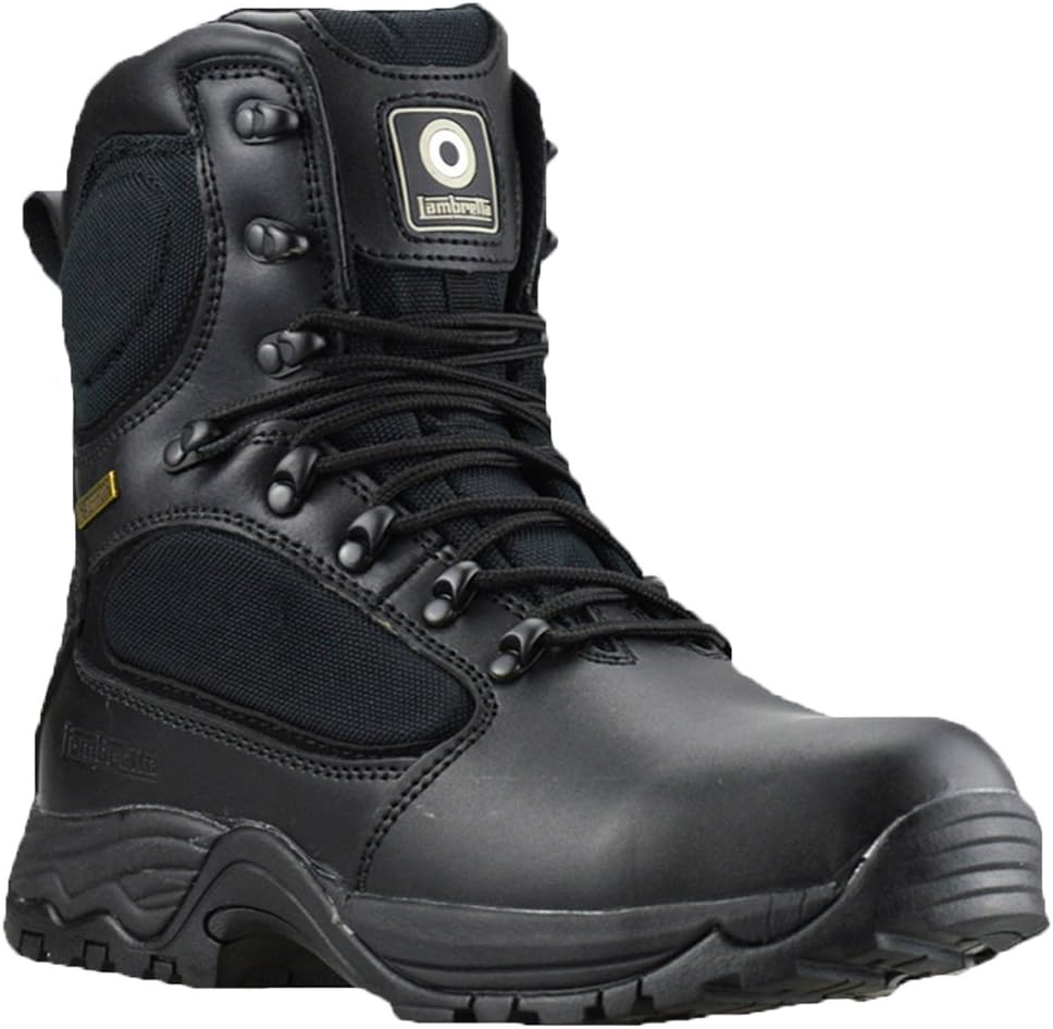 Mens Leather Waterproof Military Police Safety Steel Toe Work Boots