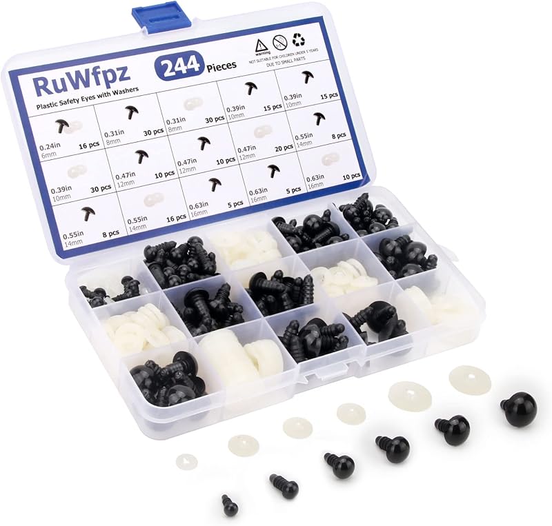 RuWfpz Safety Eyes for Crochet Toys Amigurumi - 244 Pcs, 6 Sizes