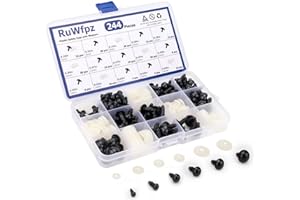 Safety Eyes Amigurumi Eyes for Crochet Animals 6-16mm - RuWfpz 6 Sizes Doll Crochet Eyes with Washers, 244Pcs Black Plastic S