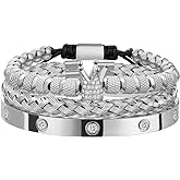 WFYOU 3PCS Stainless Steel Imperial Crown Bracelets for Men Gold Roman Numeral Bangle Bracelet Adjustable Cuff Bracelet Mens Luxury Jewelry Gifts