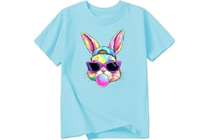 Easter Shirts for Boys Girls Cotton Short Sleeve Tees Kids Easter Egg Bunny Tops 3-13 Years
