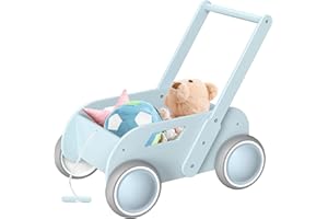 2025 HOMEKOL Wooden Baby Walker,Baby Push Walker, Adjustable Speed Baby Walker for Boys and Girls, Baby Activity Center, Gift for Birthday, Christmas and New Year Nature Blue