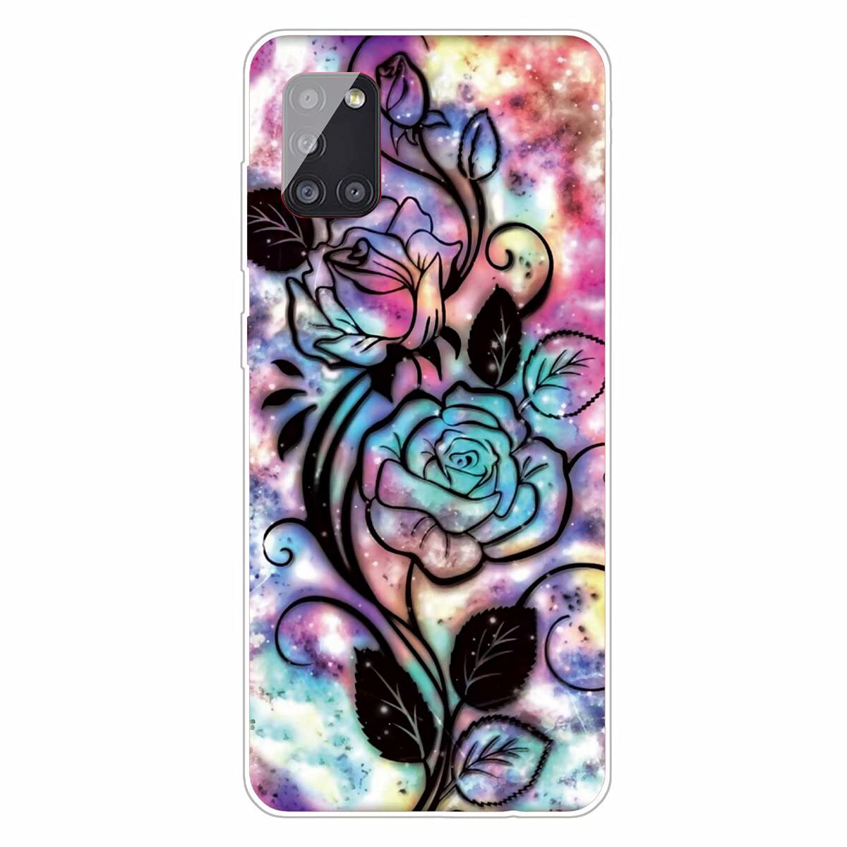 MUTOUREN Compatible with Samsung Galaxy A31 Case, 【with Free Screen Protector】, Ultra-thin Soft TPU Silicone Cover Anti-Scratch Protective Bumper,Black Rose — image 1