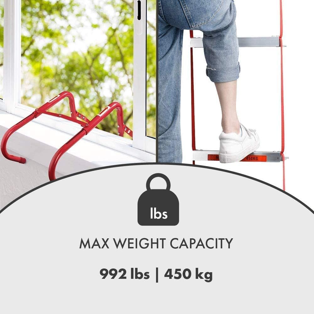 13 Feet Retractable Fire Escape Ladder - Portable Two-Story Emergency Kiddie Safety Window Ladder with Wide Steps, Center Support, & Anti-Slip Rungs: Kitchen & Dining