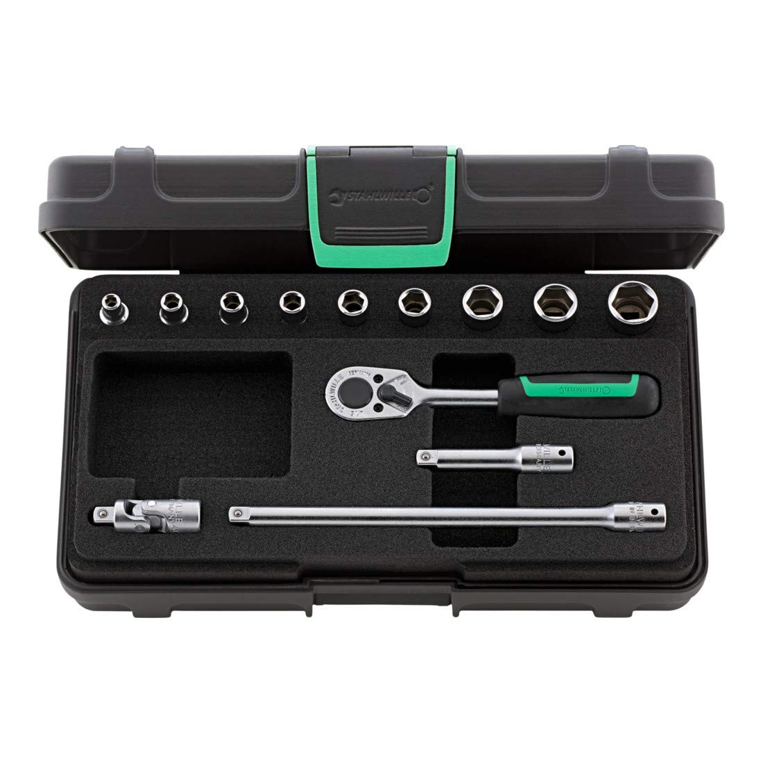 1 x Steel Wille Socket Set 13 Pieces in a Robust Stackable ABS Plastic Box, 96011119