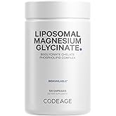 Codeage Liposomal Magnesium Glycinate Supplement - Magnesium Bisglycinate Pills - BioPerine Black Pepper - Liposomal Delivery - Non-GMO, Gluten-Free Mineral - 120 Capsules