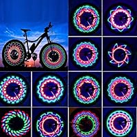 SOOQOO Bicycle Rim Lights, Waterproof Bike Spoke Light, 32LED 32 Changes Patterns Bicycle Wheel Lights, Double-Sided Colorful Bicycle Tire Decorations Lamp Accessories