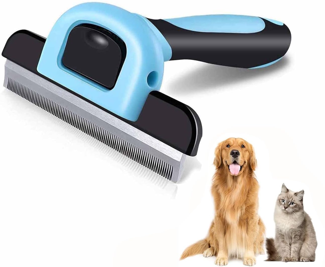 Pet Grooming Brush Deshedding Tool Dematting Comb Professional Deshedding Brush Docatgo Deshedding Rakes Hair Remover Stripping Combs for Small, Medium & Large Dogs, Cats & Horses -(Blue)
