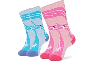 SkiBeaut Kids Ski Socks, 2 Pairs Knee-high Thick Warm Snowboard Skating Skiing Socks for Boys Girls Toddler Youth, Age 3-12