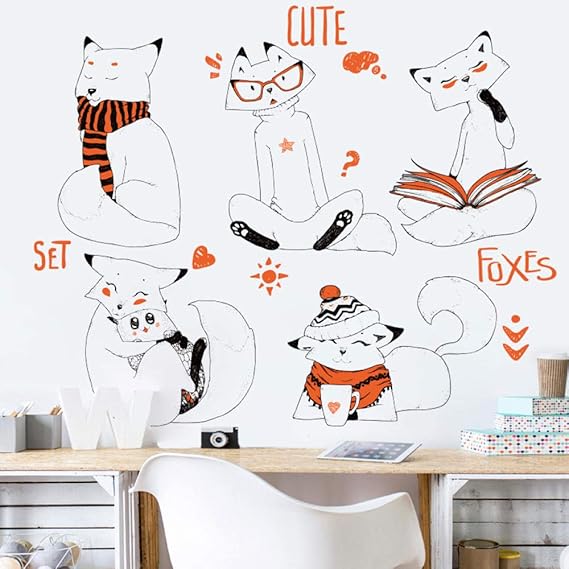 Pequeño Zorro de Dibujos Animados Pegatinas de Pared Dormitorio Sala de