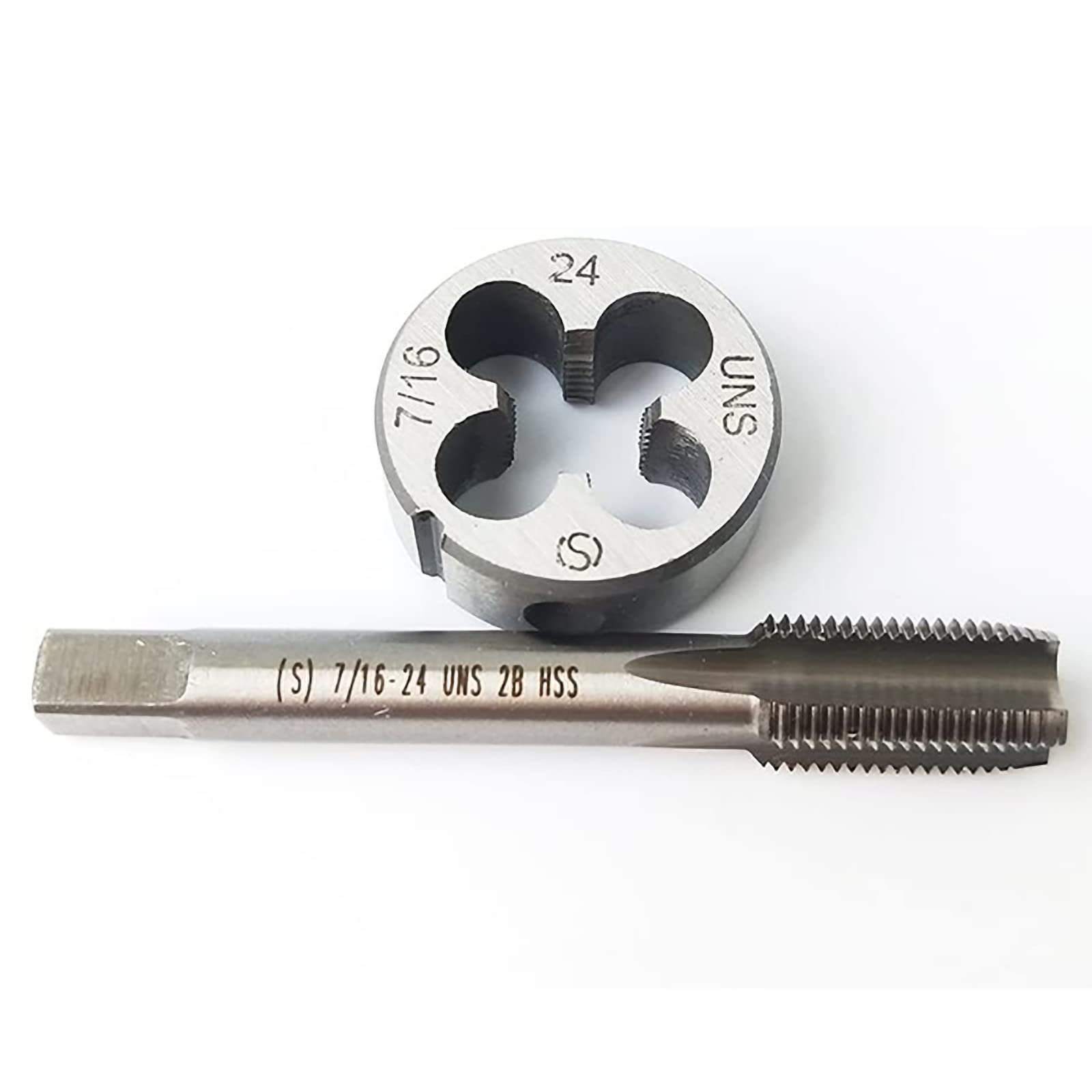 HUAZHICHUN 1PC 7/16-24 UNS Tap + 1PC 7/16-24 UNS Die, HSS Tap and Die Set Right Hand Tap