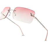 Revemo Rectangle Rimless Sunglasses for Women men, Retro Trendy Square Sun Glasses Vintage Shades, idea Christmas gift