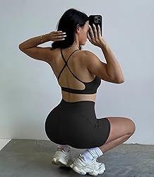 OMKAGI 2 Piece Workout Sets for Women Open Back