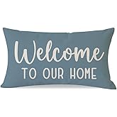 PANDICORN Decorative Throw Pillow Covers 12x20 Inch Welcome to Our Home Dusty Blue Outdoor Farmhouse Decorations Lumbar Decorative Throw Pillow Case for Home Sofa Couch Living Room Decor
