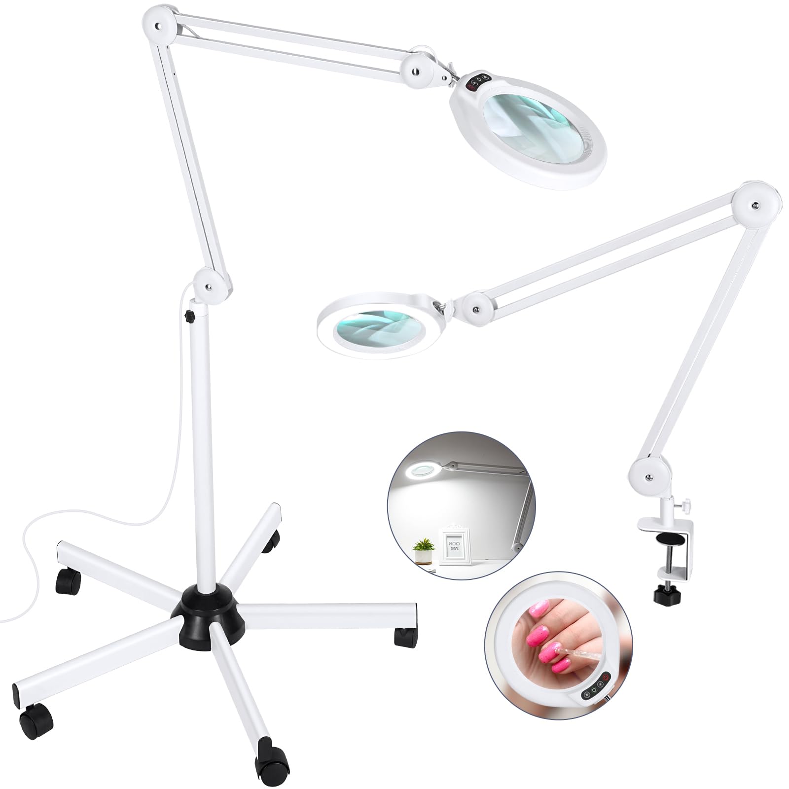 Photo 1 of 10X Magnifying Glass with Light and Stand, Veemagni 2,200 Lumens Magnifying Floor lamp with 5 Wheels Rolling Base, LED 5 Color Modes, Stepless Dimmable Lighted Magnifier for Esthetician, Facial, Salon