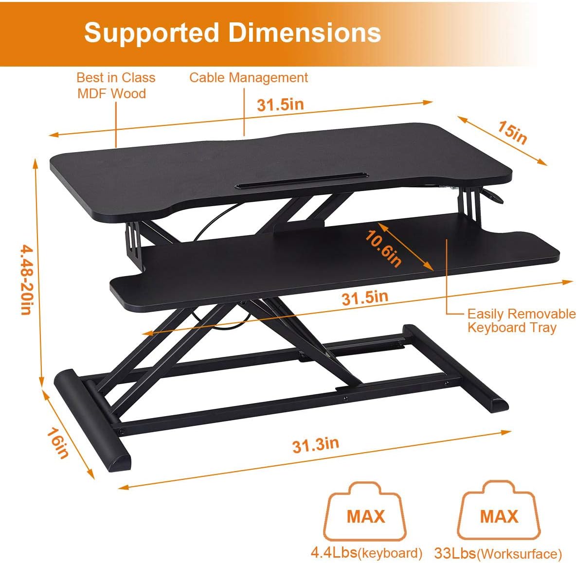 Standing Desk Converter with Height Adjustable – 32 inch Stand Up Desk, Sit Stand Tabletop Workstation Riser Fits Dual Monitors for Home and Office by HUVIBE : Office Products