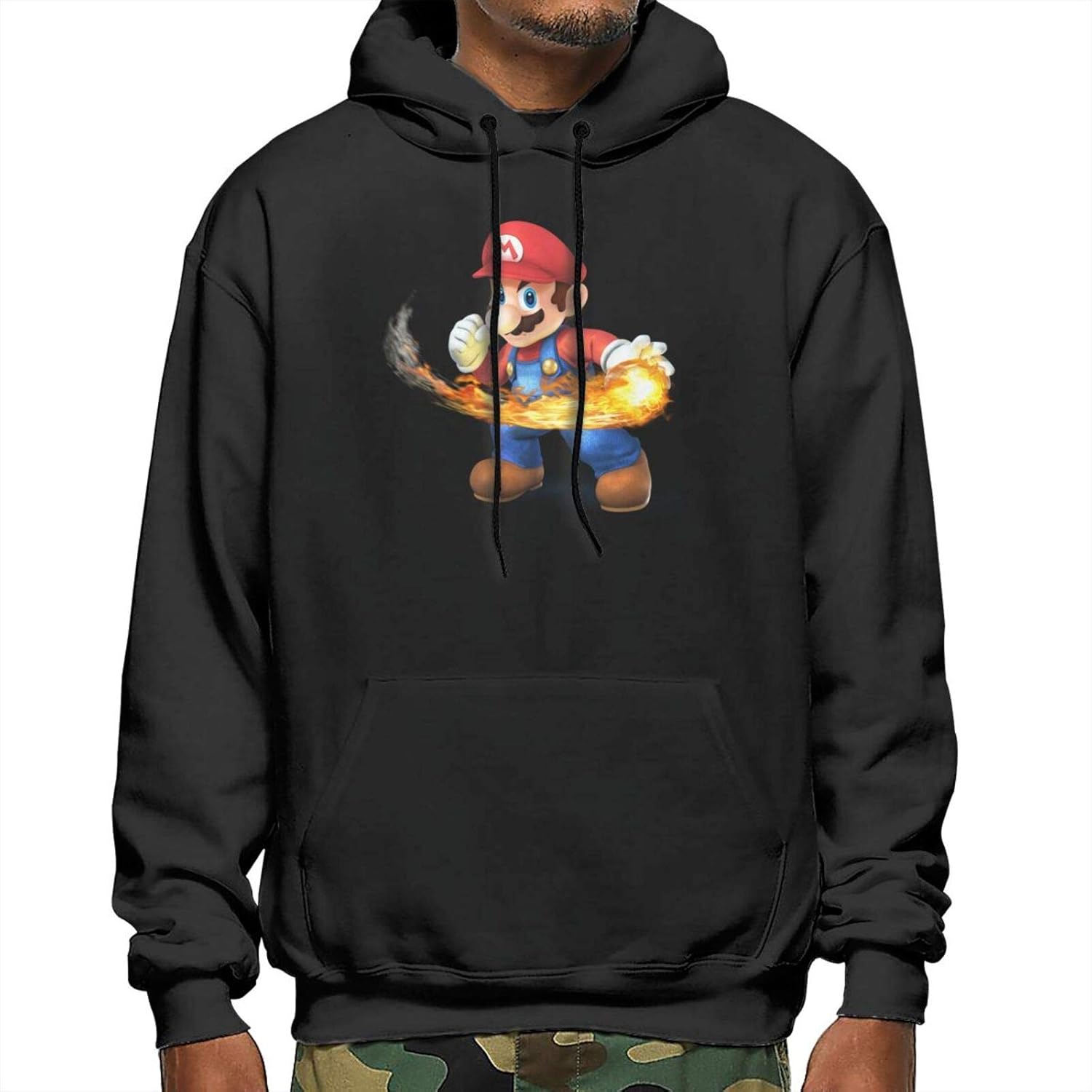 Super Mario Bros. Men's Fashion Sweater Fleece Hoodie Casual Long-Sleeved Sports Pullover Black 
