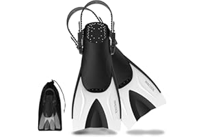 WACOOL Adult Short Light Adjustable Travel Size Fins Short Blade Fins Flippers for Snorkeling Diving Scuba Swimming Training (White,S-M)